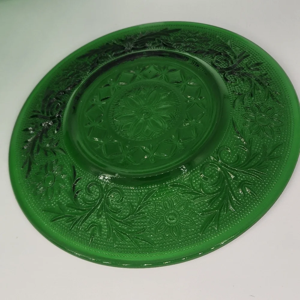 4 Pc Anchor Hocking Green Sandwich Glass Set Vintage Depression Glass USA Made